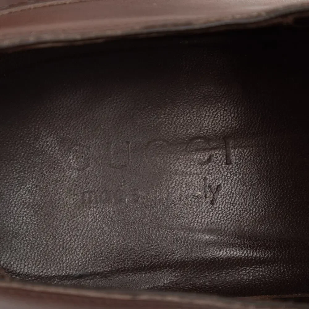 GUCCI Cap Toe Brogued GG Interlocking Oxfords Brown Leather 40.5/US:7.5